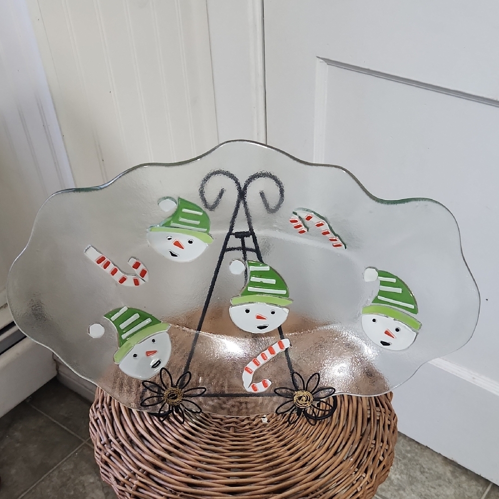 Fused Glass Snowman Plate